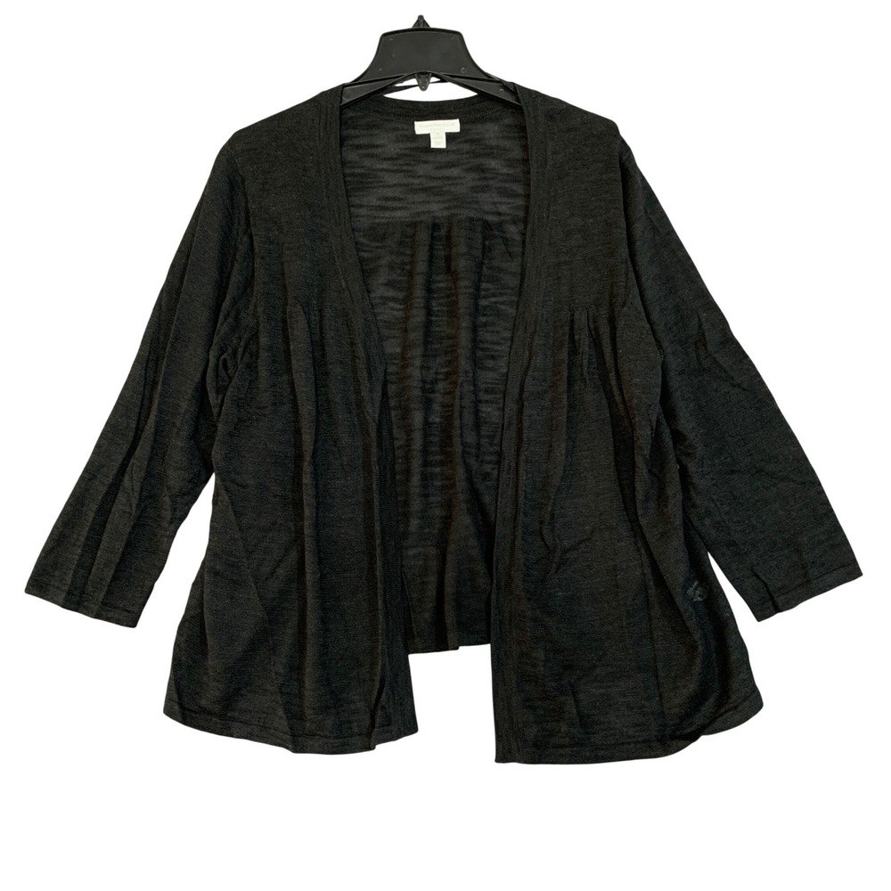 Charter Club Women's 2X Gray Open Front Cardigan Ramie Rayon Slub Pleated